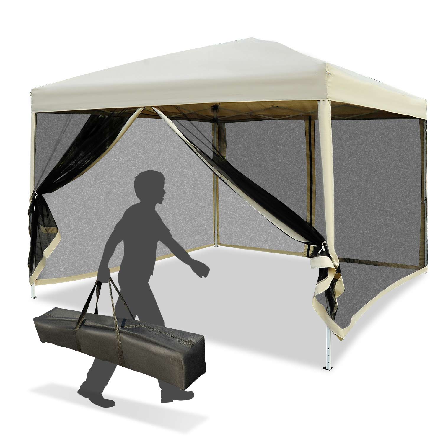 210D Oxford 10' x 10' Pop Up Canopy Tent with Netting, Instant Screen Room House, Tents for Parties, Height Adjustable, with Carry Bag, for Outdoor, Garden, Patio