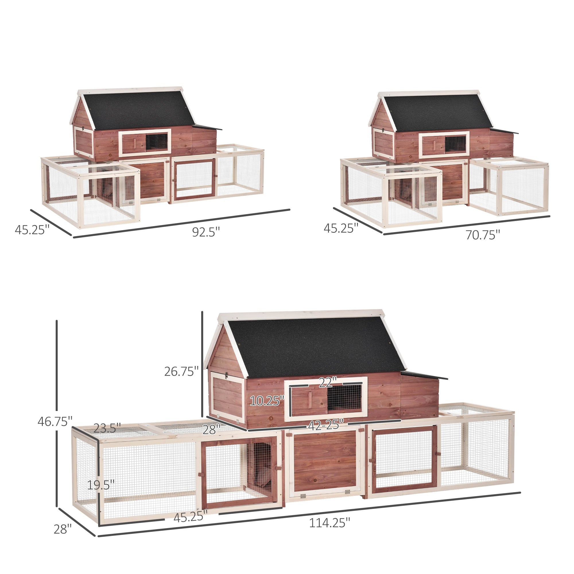 Wooden Chicken Coop, Outdoor Chicken Cage Poultry Hen House with Nesting Box, Double Runs, Asphalt Roof, Ramp
