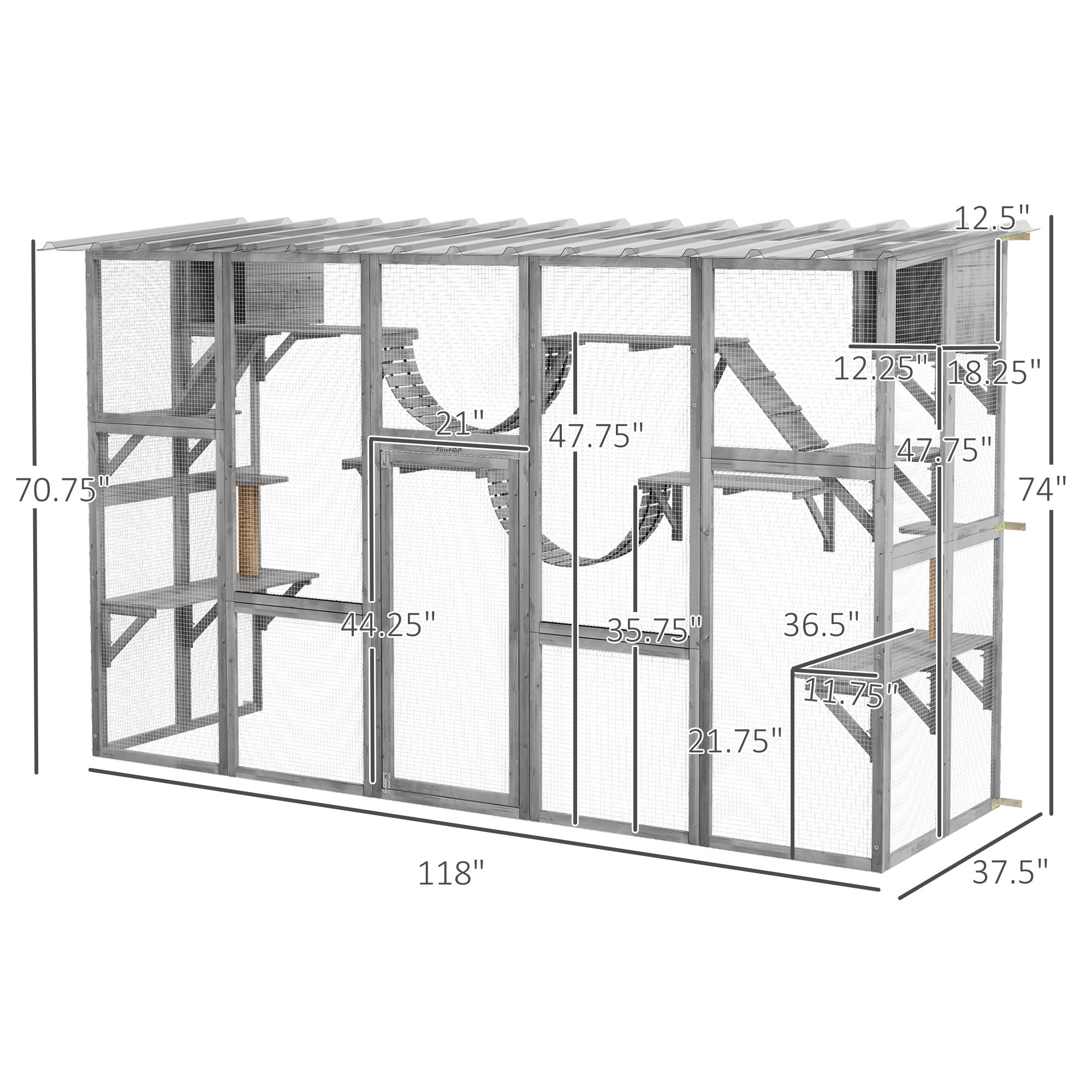 Catio Playground Cat Window Box Outside Enclosure for Multiple Cats w/ Shelves & Bridges, Gray