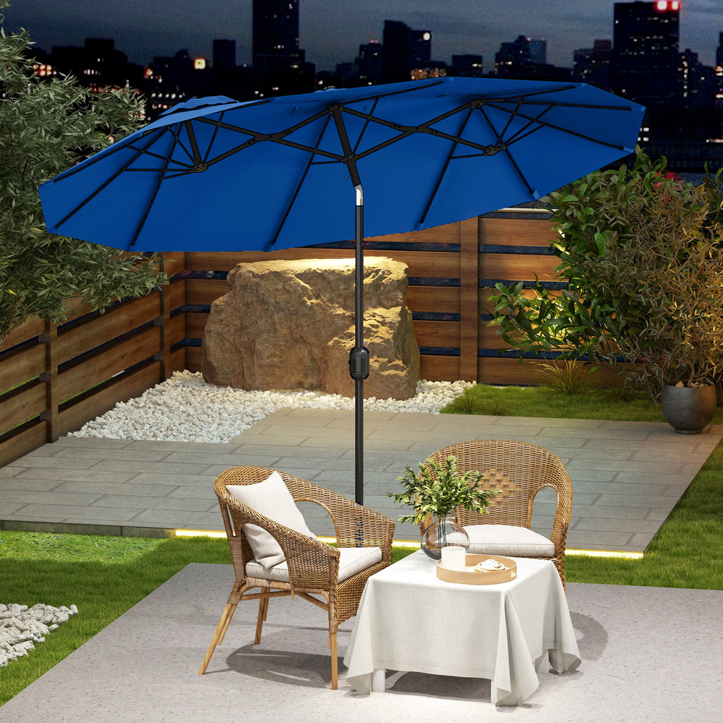 Double-sided Patio Umbrella, 9.5' Outdoor Umbrella with Push Button Tilt and Crank, 3 Air Vents and 12 Ribs, Navy Blue