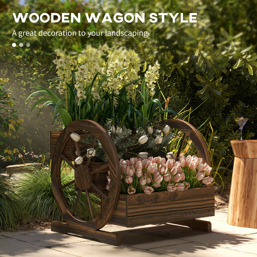 Wooden Wagon Planter Box, 3-Tier Raised Garden Bed, for Vegetables Flowers Herbs, 25" x 24" x 23"