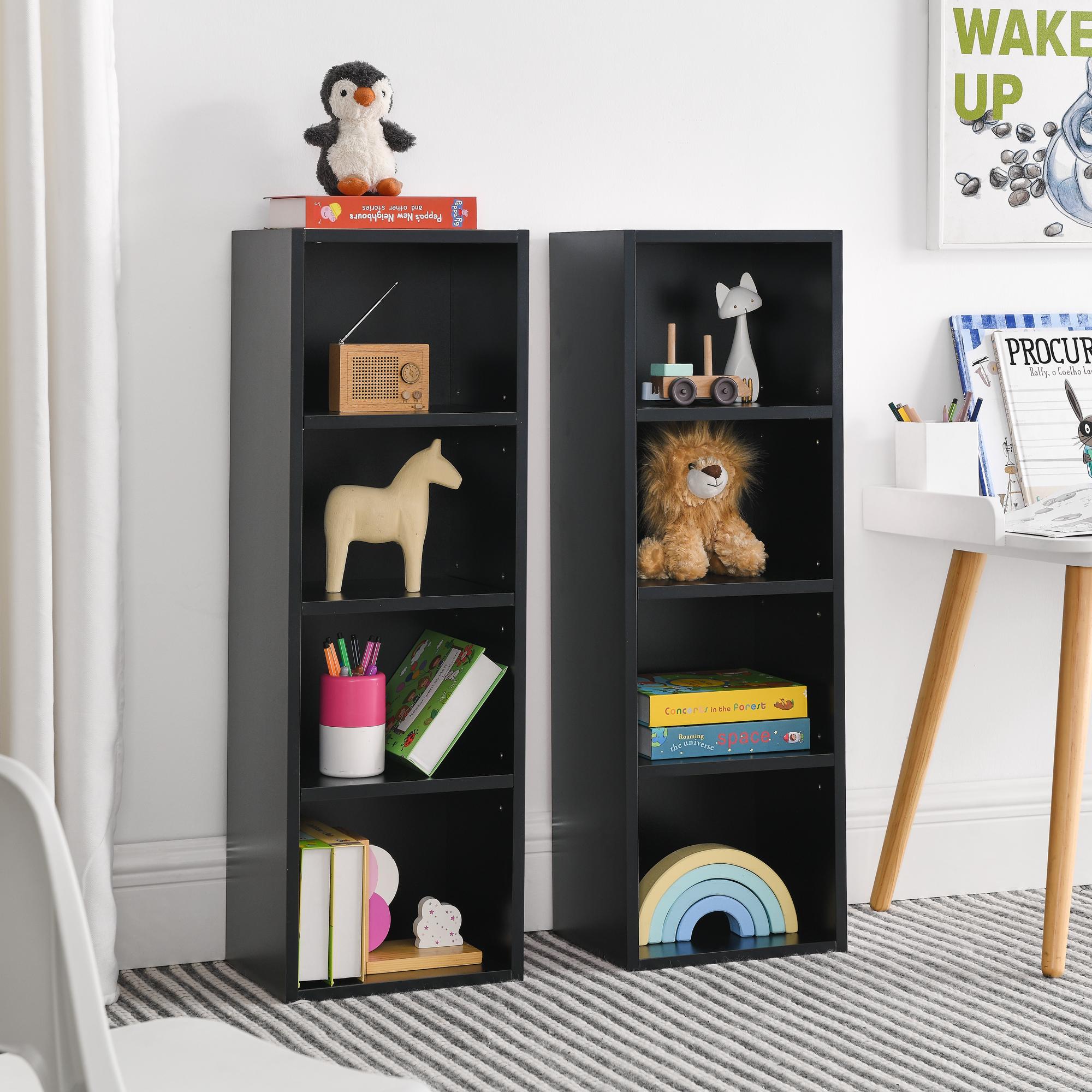 8-Tier Slim Media Tower Rack with Adjustable Shelves, Anti-Tip Hardware, Tall Narrow Bookcase for Compact Room, 11.5" L x 9.5" W x 71" H, Black