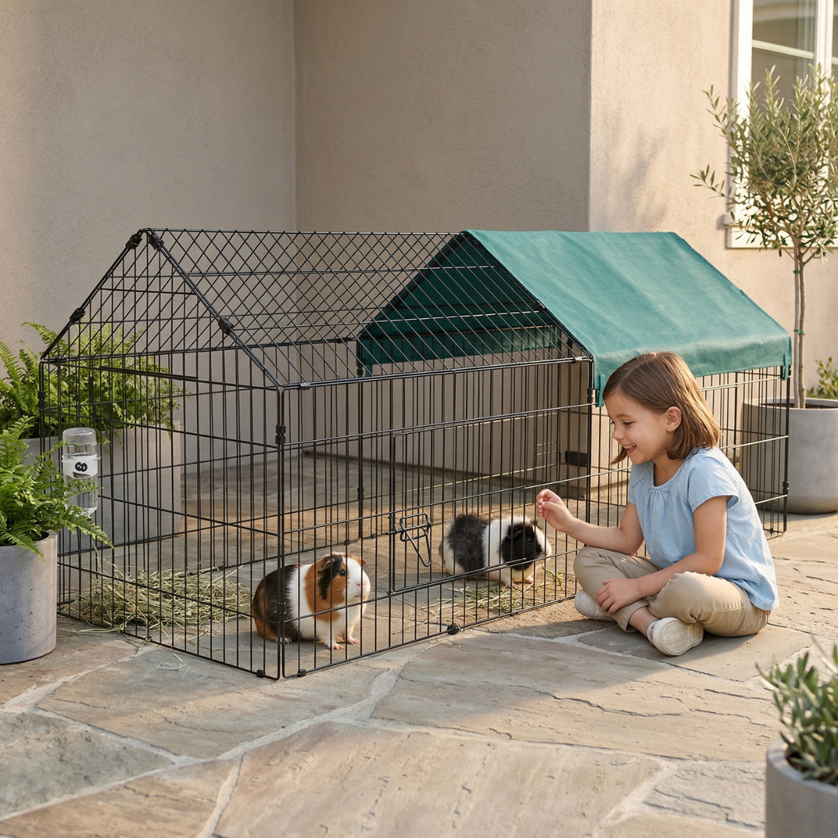 87" Small Animal Playpen with with Roof for Rabbits, Chicken, Chinchillas for Indoor/Outdoor Use, Green