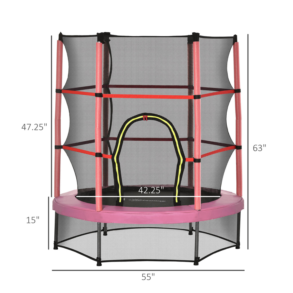 Φ5FT Kids Trampoline with Enclosure Net for Age 3 to 6 Years Pink