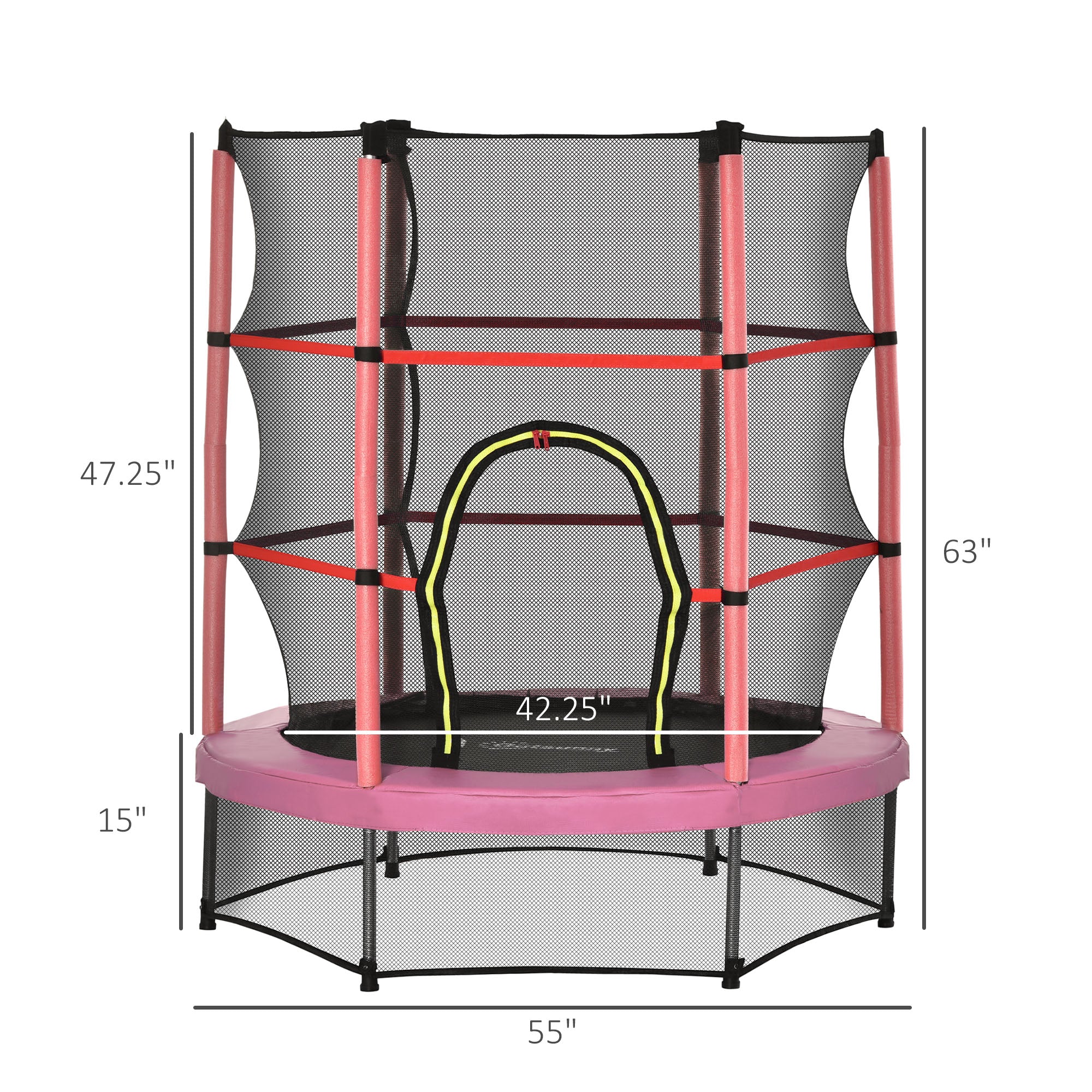 Φ5FT Kids Trampoline with Enclosure Net for Age 3 to 6 Years Pink