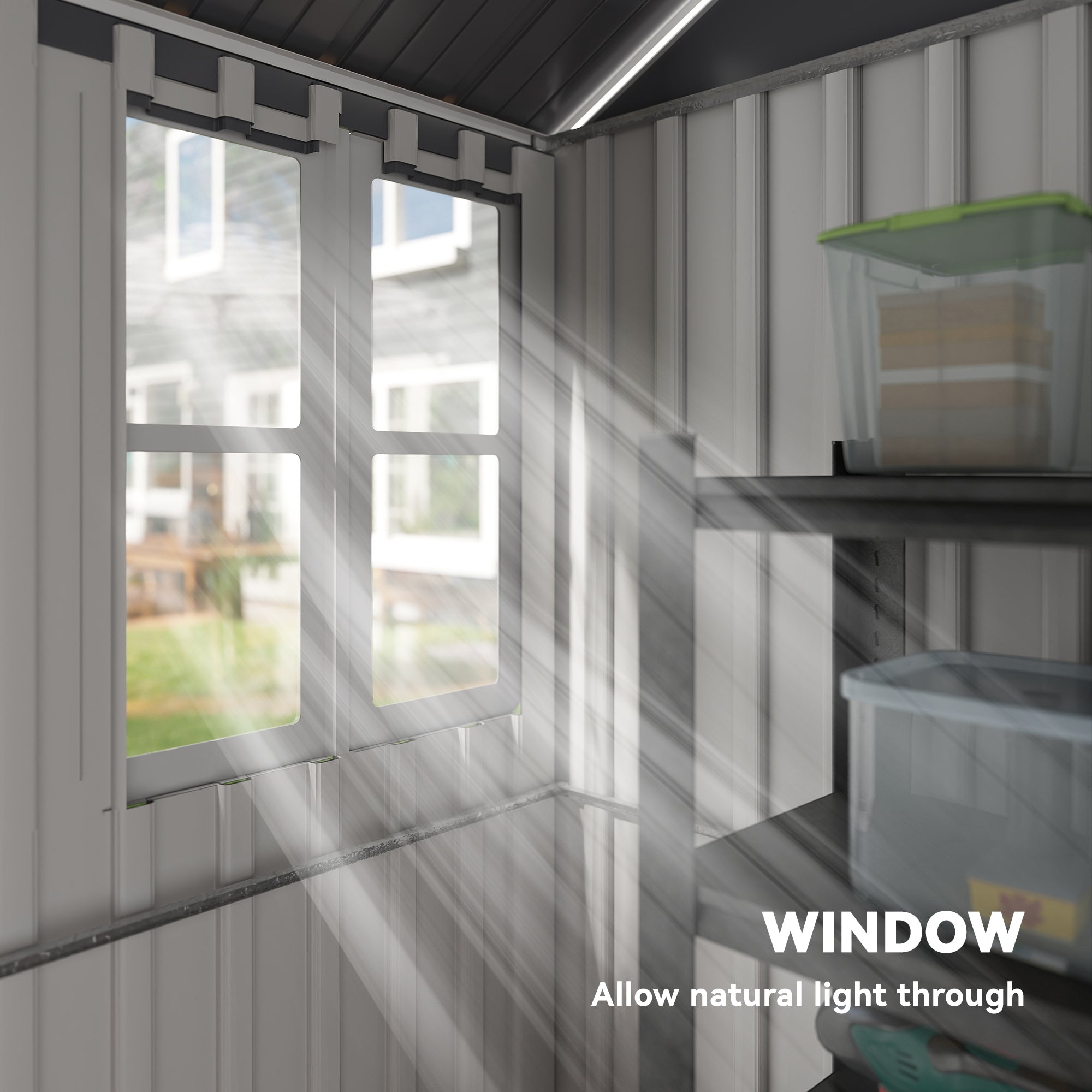 8' x 5.5' Metal Garden Storage Shed, Extra Large Outdoor Tool Storage House w/Lockable Doors, Window, Air Vents, Gray