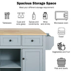 Kitchen Cart with Wood Drop-Leaf Countertop, Internal Storage Racks, Utility Island with Cabinets and Drawers, 53" L x 29.5" W x 37" H, Blue