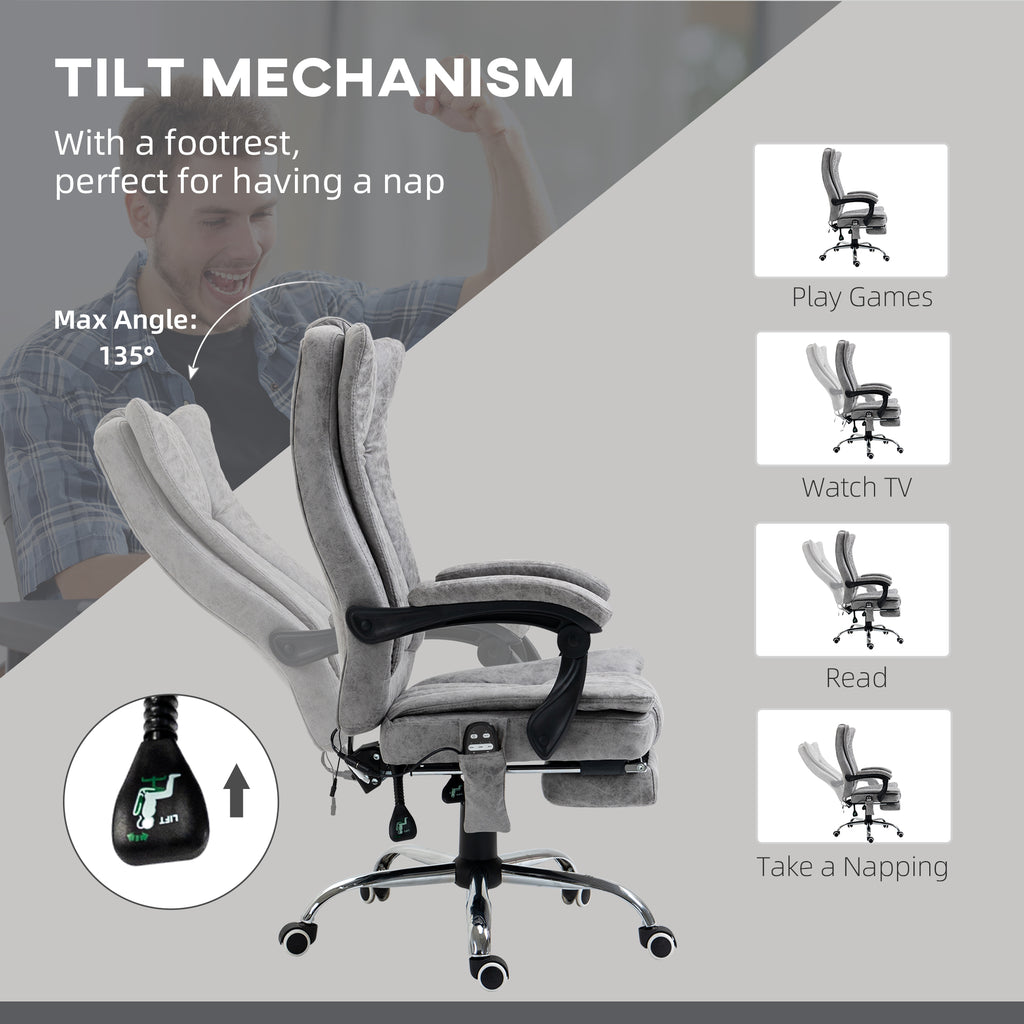 Massage Office Chair with 6 Points and Heat, Reclining Computer Chair with Adjustable Height and Footrest, Gray