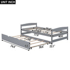 Twin Size Platform Bed with Twin Size Trundle, Headboard and Footboard, Sturdy Pine Wood Construction, 77.5" L x 40.5" W x 22" H, Gray