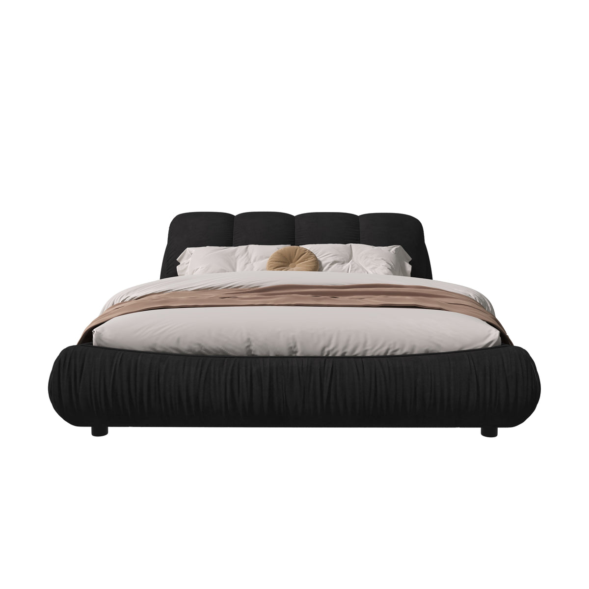 Queen Size Upholstered Bed with Oversized Padded Backrest, Solid Wood Frame, Adjustable Mattress Heights, 96.5" L x 70" W x 43.5" H, Black