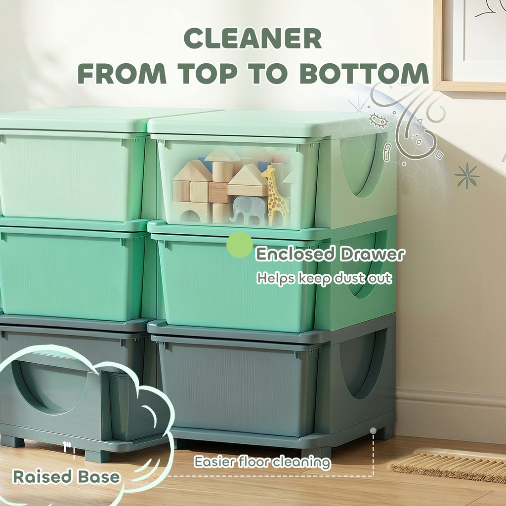 3 Tier Kids Storage Organizer with 6 Drawers for Bedroom, Nursery, Kindergarten, Living Room, Boys and Girls, Green