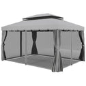 10' x 13' Patio Gazebo w/ Aluminum Frame Double Roof, Outdoor Gazebo Canopy Shelter with Netting & Curtains, Gray