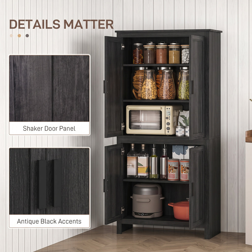 64" 4-Door Kitchen Pantry, Freestanding Storage Cabinet with 3 Adjustable Shelves for Kitchen, Gray Oak