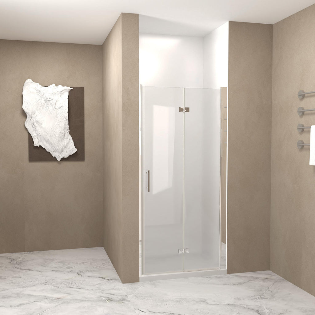 34" Bi-Fold Shower Door with Explosion-Proof Film and Tempered Glass, Bathroom Door with Stainless Steel Handle, 34" L x 0.5" W x 72" H, Chrome