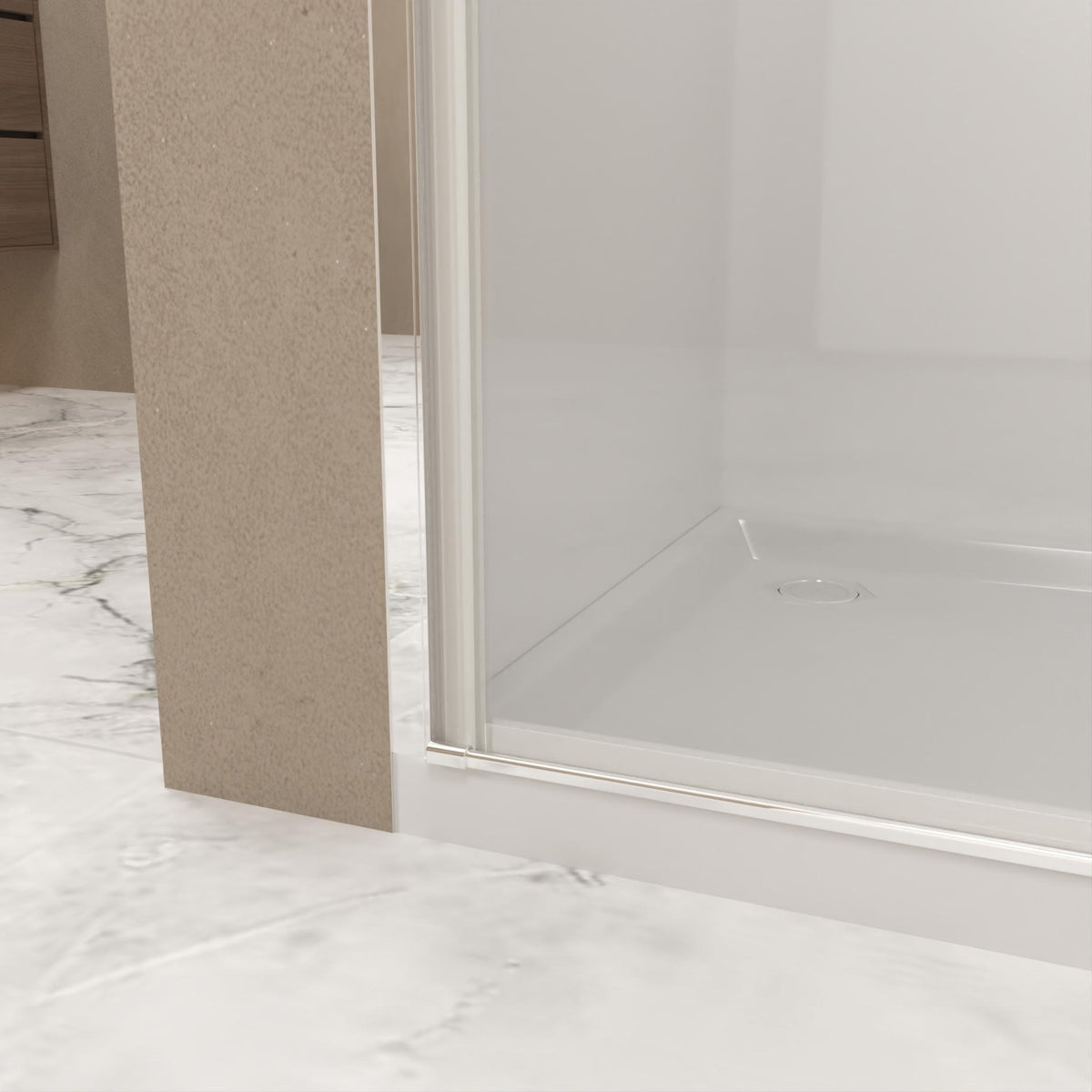28" Pivot Shower Door with Safety Film and Tempered Glass, Bathroom Door with Stainless Steel Handle, 28" L x 0.5" W x 72" H, Brushed Nickel