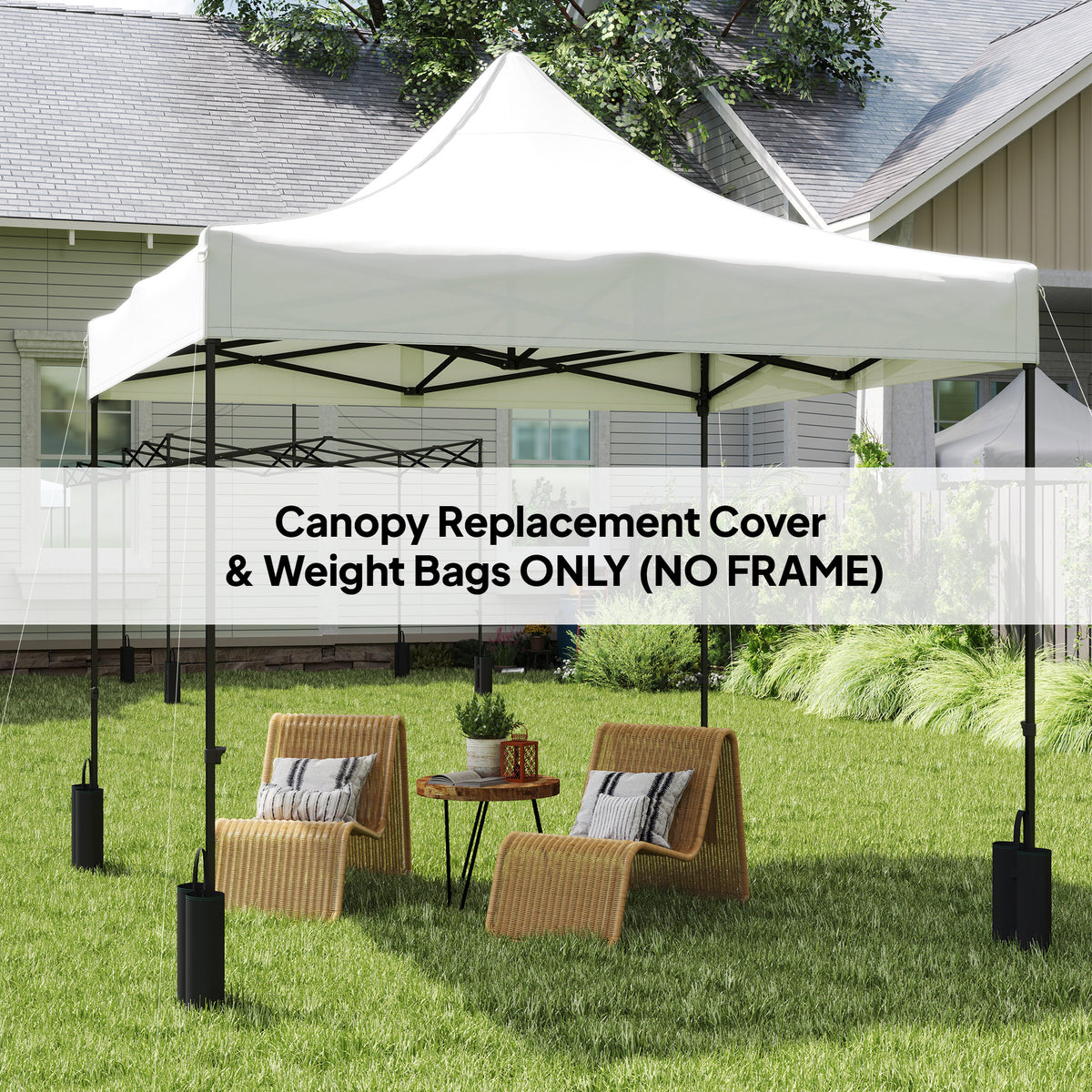 10' x 10' Replacement Canopy Top for Pop Up Canopy Tent with 4 Sand Bags, UPF50+ Protection, White