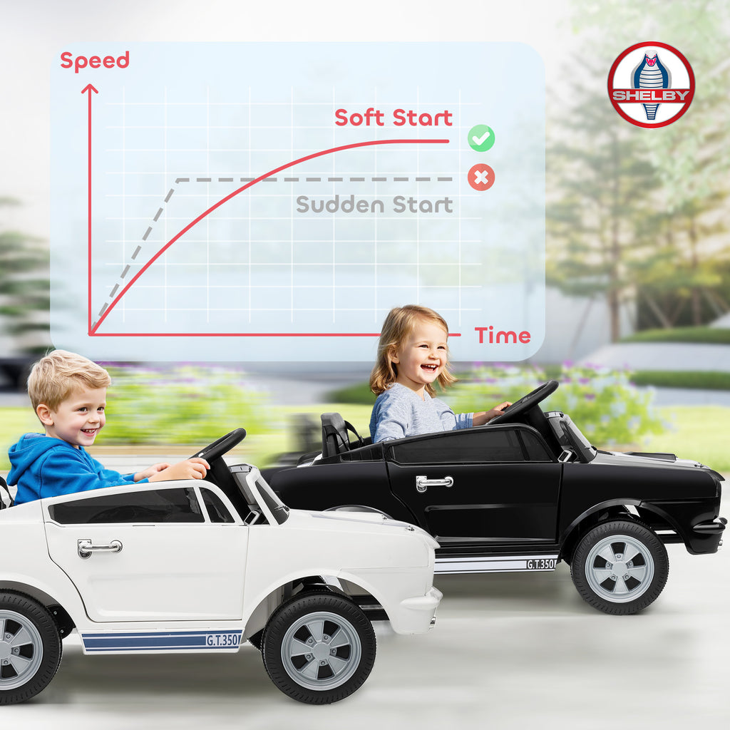 Licensed Shelby GT 350 Kids Ride On Car with Remote Control, Adjustable Speed, MP3, Smooth Start, LED Lights, Black