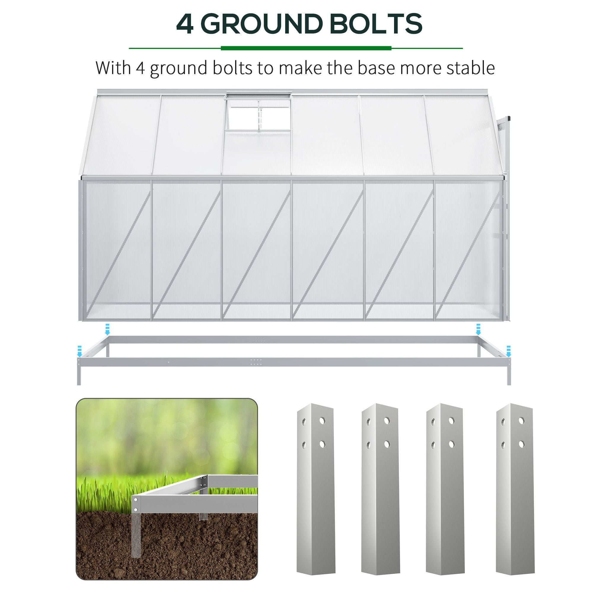 12' x 6' x 6.5' Polycarbonate Greenhouse with Aluminum Frame, Walk-in Heavy Duty Green House with Adjustable Roof Vent, Rain Gutter and Sliding Door for Winter, Silver