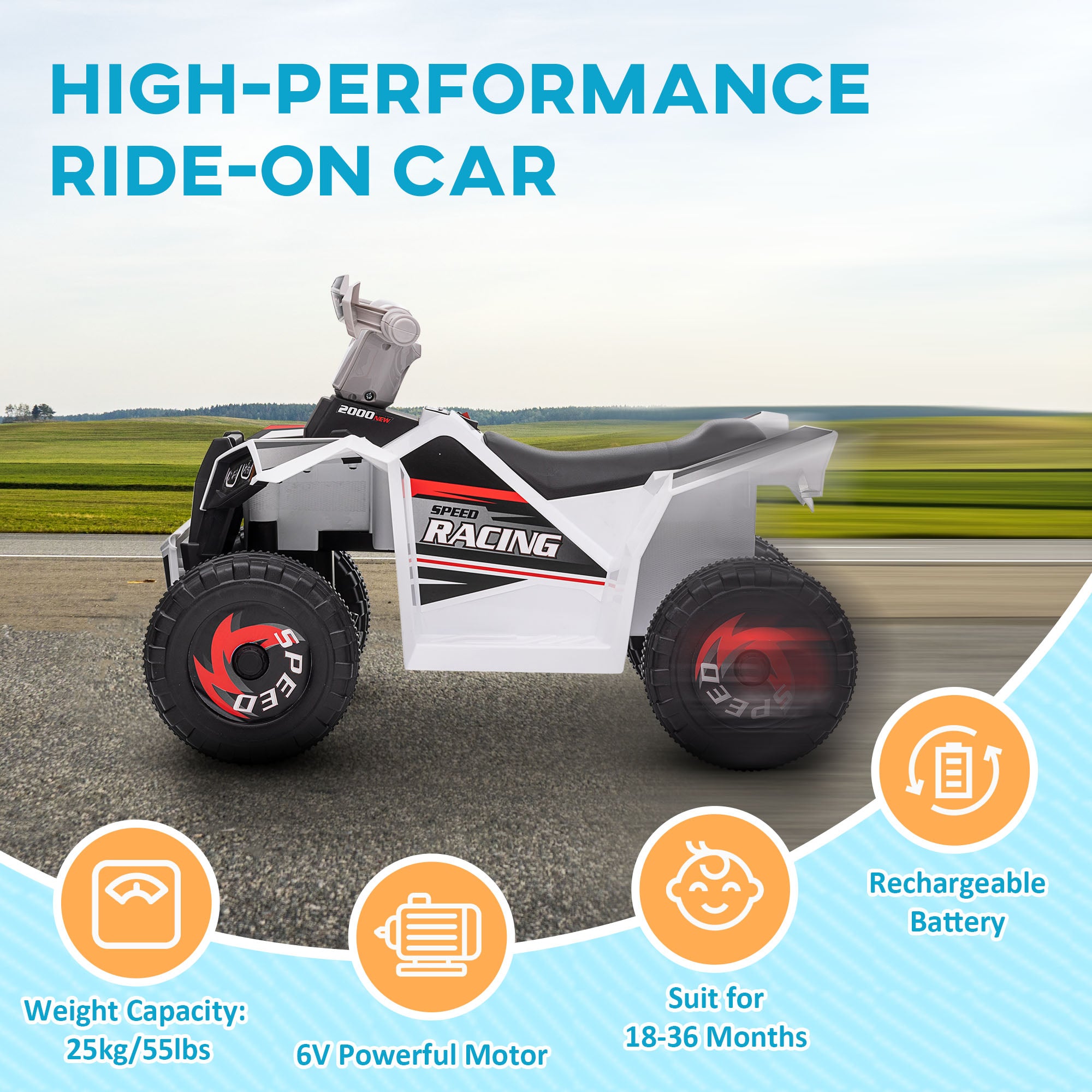 6V Electric Toy Car with Forward Backward, Wear-Resistant Wheels for Ages 18-36 Months, White