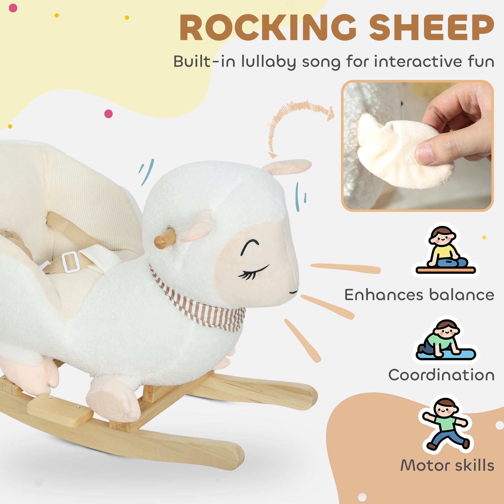 Baby Rocking Horse, Sheep Rocking Horse with Lullaby Song for Toddlers 18–36 Months, White
