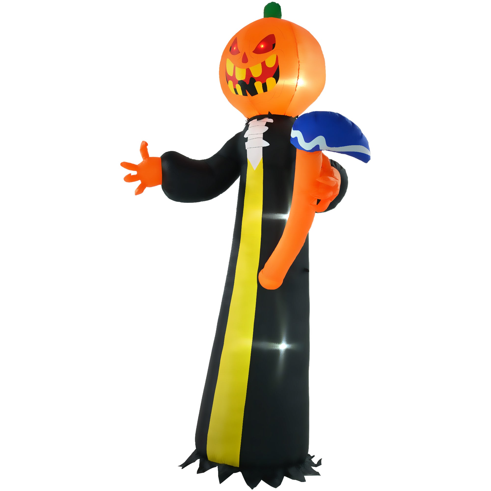 10ft Inflatable Halloween Pumpkin Head Ghost with Hammer, Blow Up LED Display for Garden Indoor Outdoor