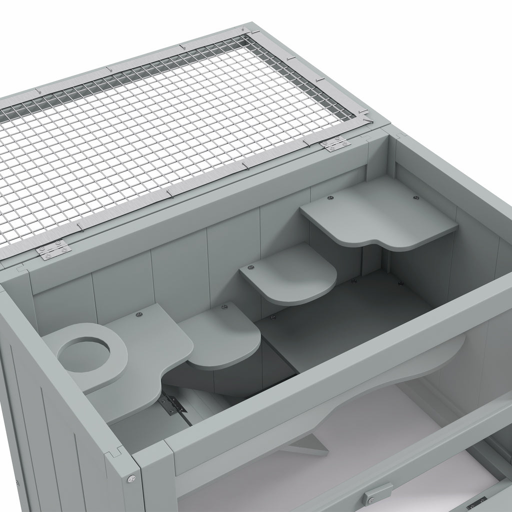 2-Level Hamster Cage with Openable Top, Door, Shelf, Ladder, Gray