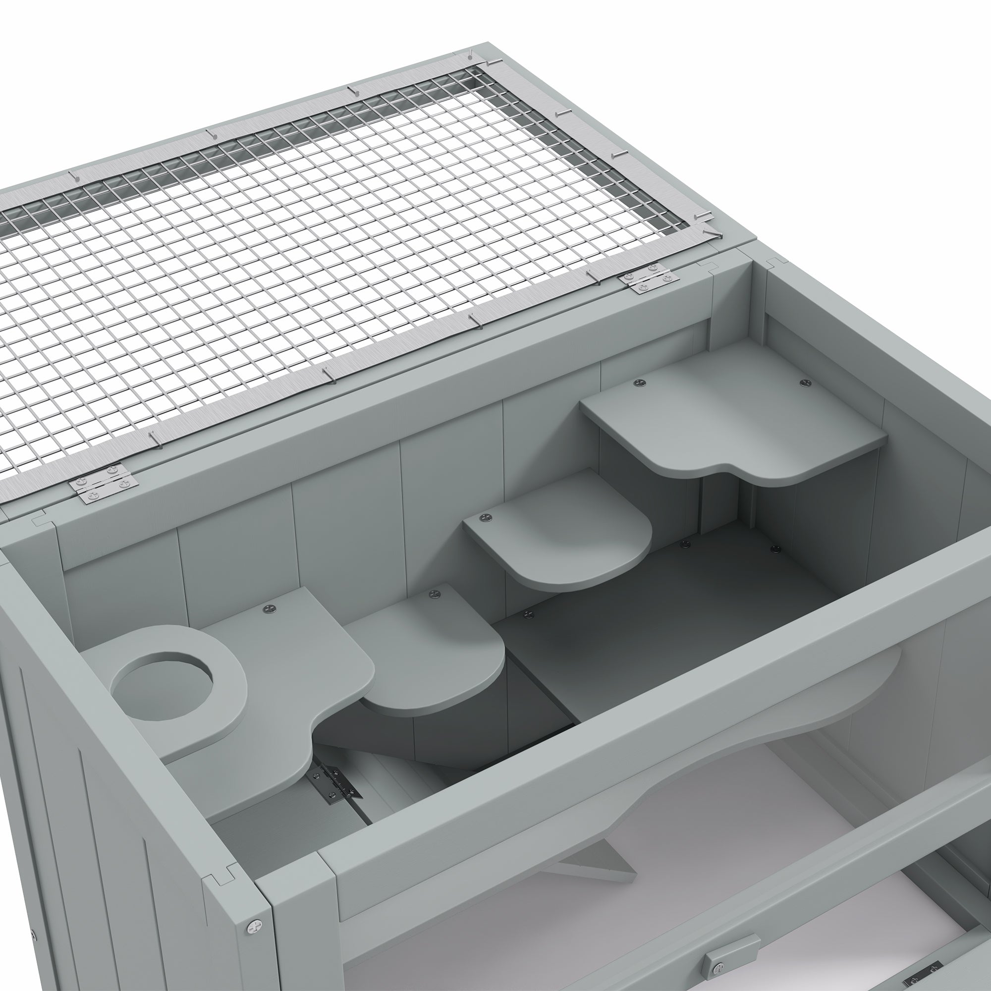 2-Level Hamster Cage with Openable Top, Door, Shelf, Ladder, Gray
