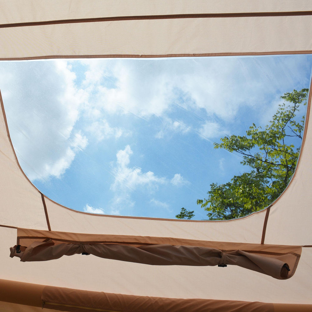 Inflatable 4-Season Camping Tent with Extended Awning, Waterproof Family Tent with Clear Skylight, 118″ L x 82.5″ W x 78.5″ H, Beige