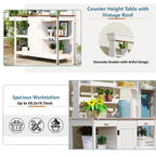 Large Wooden Potting Bench with 2 Drawer, Cabinet, Open Shelf, Farmhouse Garden Workstation for Backyard, 50'' L x 19.5'' W x 66'' H, White