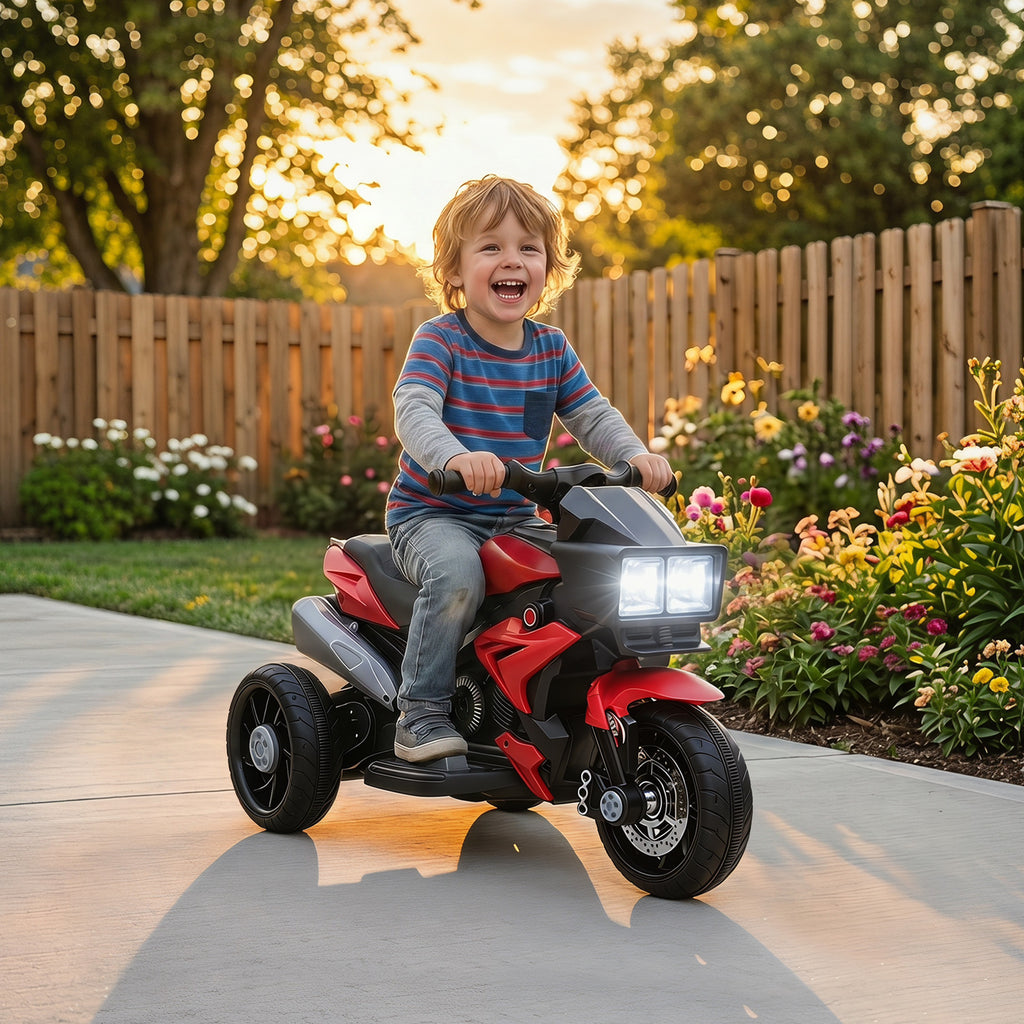6V Kids Motorcycle, Battery-Operated Mini Electric Motorbike with Forward/Reverse Switch, Horn, Red
