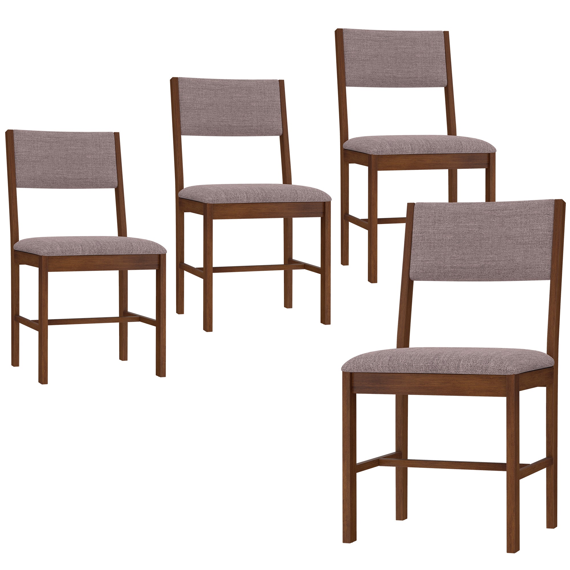 Modern Dining Chairs Set of 4, Linen Fabric Kitchen Chairs with Rubberwood Legs for Dining Room, Living Room, Brown