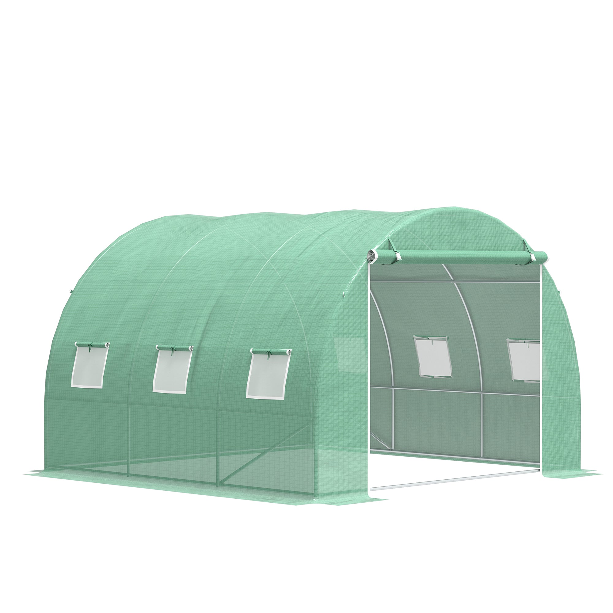 10' x 10' x 7' Walk-in Tunnel Greenhouse with High-Quality Transparent PE Cover, Zipper Doors & Windows