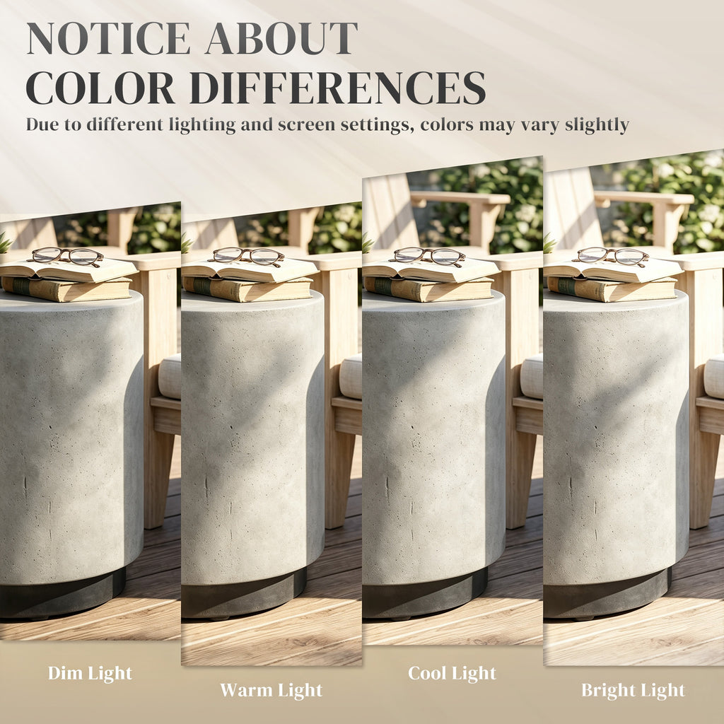 Lightweight Accent Table with Concrete Finish, Round Side Table with 4 Adjustable Feet for Indoor, Outdoor, Gray