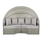 Round Rattan Patio Daybed with Retractable Canopy and Table, Versatile Sunbed with Separate Garden Seating, 66.5" L x 65" W x 53.5" H, Gray