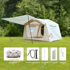 4-Season Camping Tent with Extended Awning and Higher Sidewalls, Waterproof Family Tent with Dual Doors, 126″ L x 98.5″ W x 82.5″ H, Beige