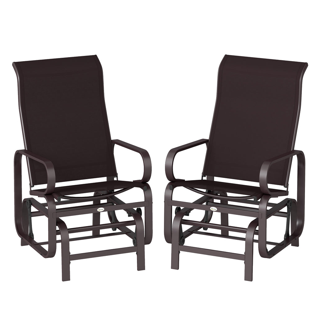 Gliding Lounger Chair Set of 2, Single Rockers with Lightweight Metal & Mesh Construction, Brown