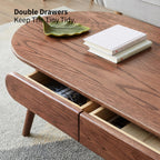 Solid Coffee Table with Modern Oval Top and Rounded Corners, Sturdy Center Table with 2 Storage Drawers, 47″ L x 22″ W x 16.5″ H, Walnut
