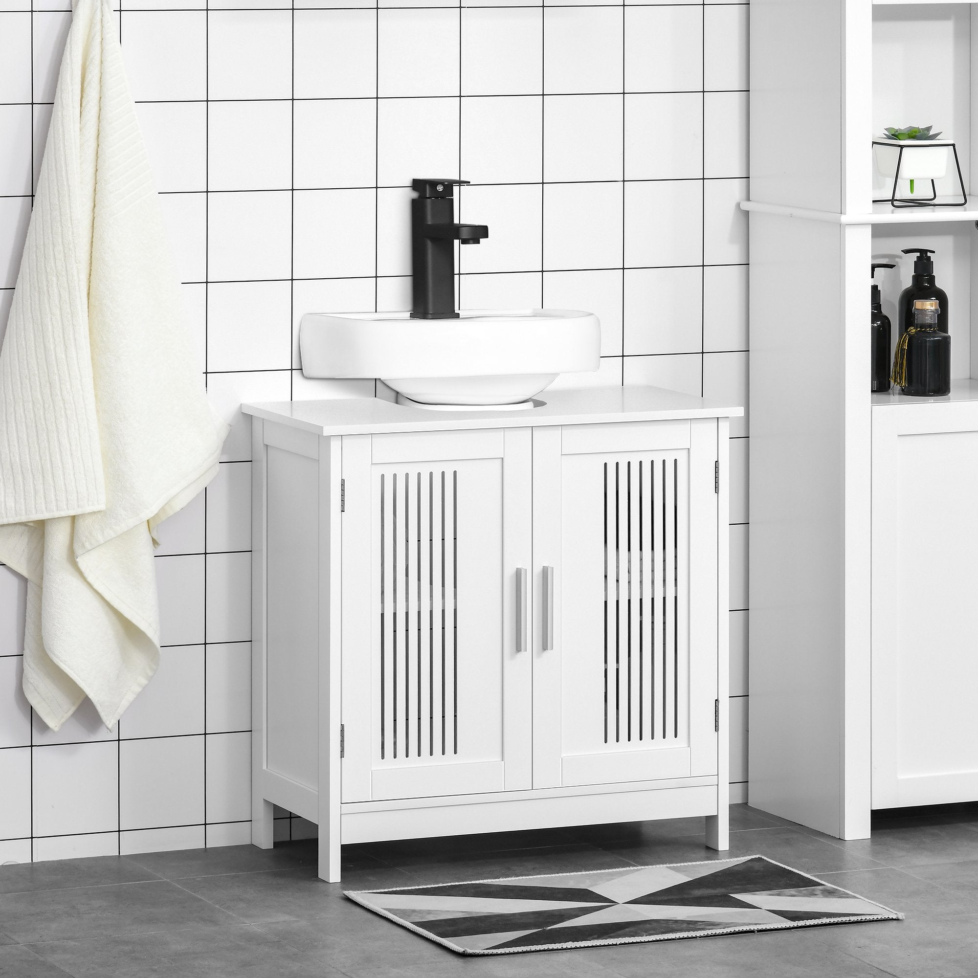 Bathroom Under Sink Cabinet Vanity Unit with Adjustable Shelf Space Saver, White