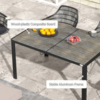 Patio Table for 6 with Aluminum Frame, Faux Wood Tabletop, Rectangular Outdoor Table for Backyard, Lawn, Balcony, Gray