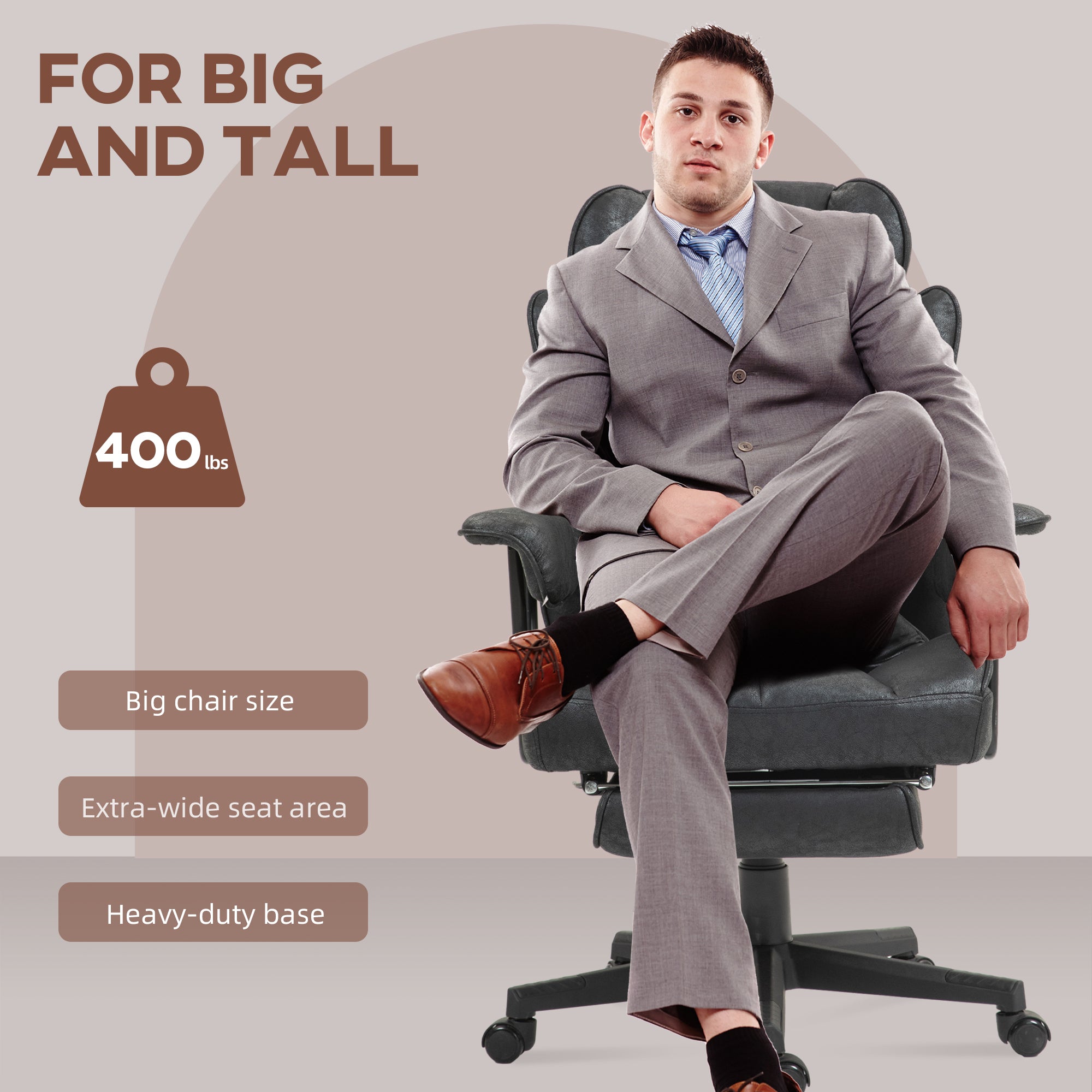 396lbs. Big and Tall Office Chair, Executive Office Chair with Footrest, Lumbar Support, and Reclining Function, Black