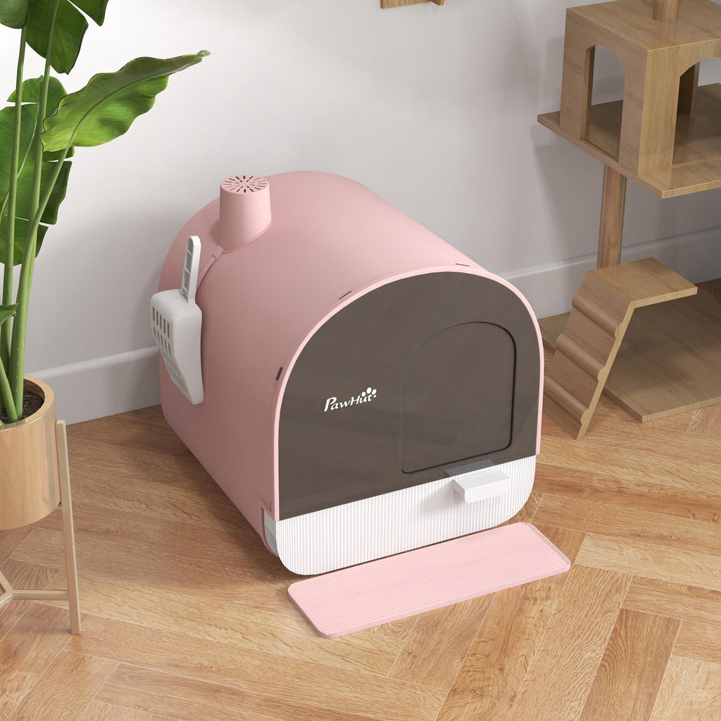 Cat Litter Box with Lid with Scoop and Filter, Pink