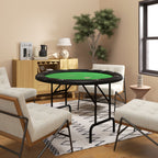 Poker Table Foldable 47" Round Casino Folding Game Table for 8 Players with Cup Holders, Green
