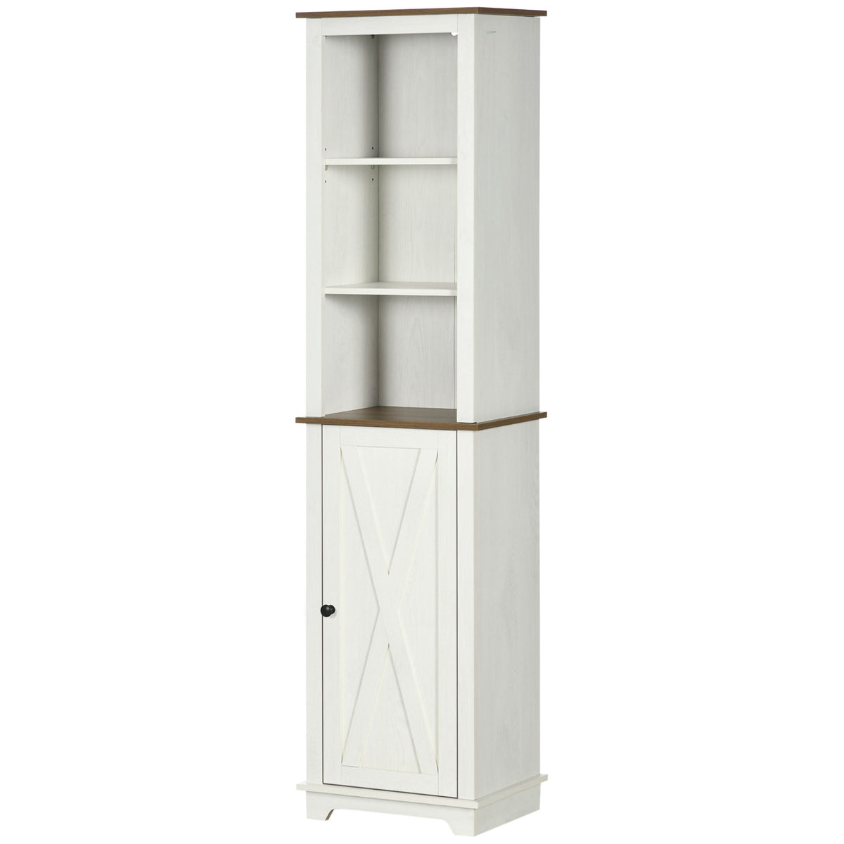 Farmhouse Bathroom Cabinet, Tall Storage Cabinet with Door and Adjustable Shelves, 15.5" x 11.75" x 63", White