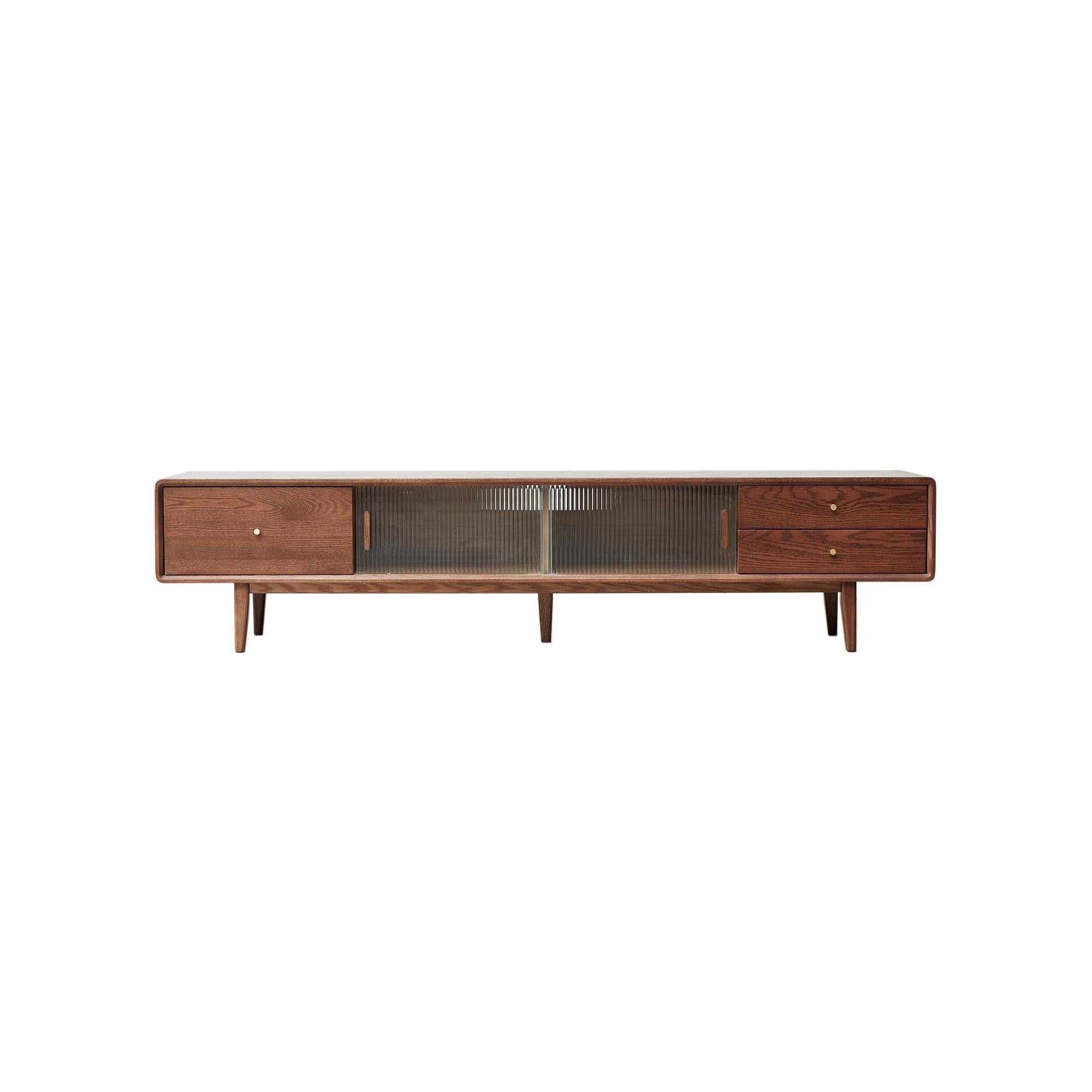 Modern TV Stand with 2 Pull-Out Storage Cabinets, Sturdy TV Cabinet with 5-Leg Stable Support, 78.5″ L x 13.5″ W x 17.5″ H, Walnut