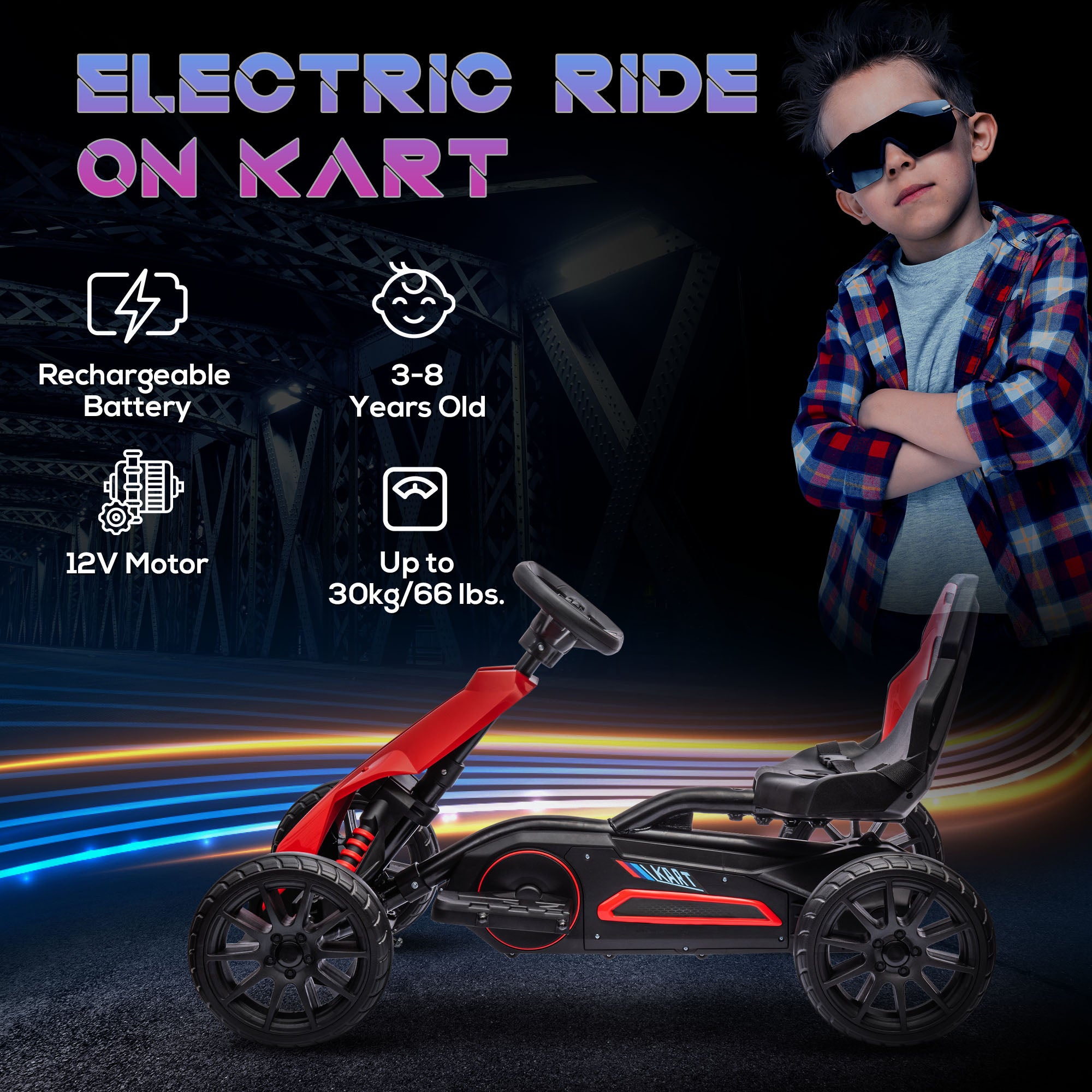12V Electric Go Kart for Kids, Ride On Toy with EVA Tires, 2 Speeds, Adjustable Seat, Safety Belt for 3-8 Years, Red