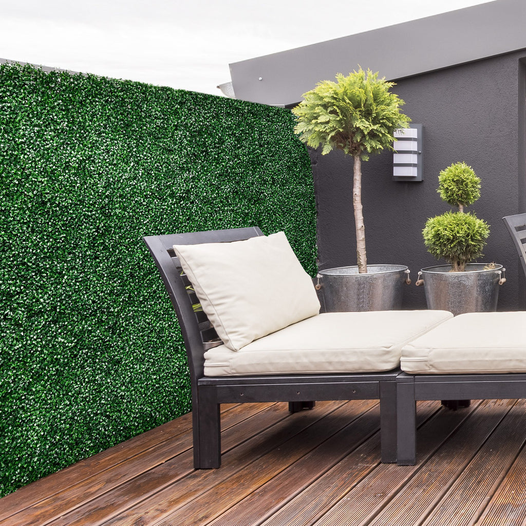 12 PCS Artificial Boxwood Panels Topiary Wall Greenery Backdrop, Privacy Hedge Screen 4 Layer Roll, Dark Green
