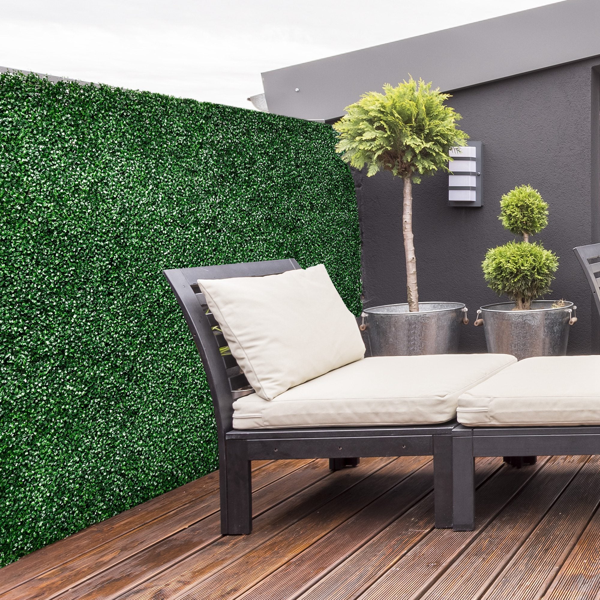 12 PCS Artificial Boxwood Panels Topiary Wall Greenery Backdrop, Privacy Hedge Screen 4 Layer Roll, Dark Green