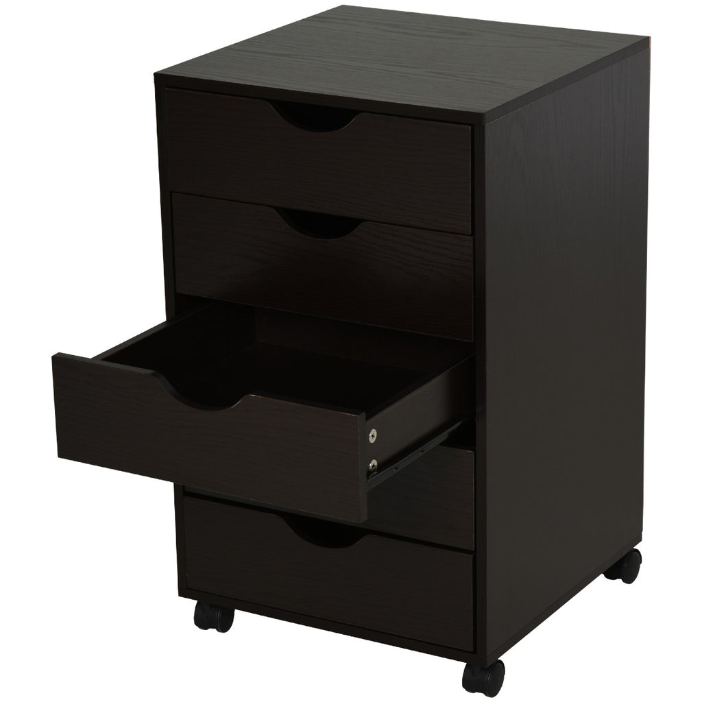 5 Drawer File Cabinet Storage Organizer Filing Cabinet with Nordic Minimalist Modern Style & Wheels, Brown