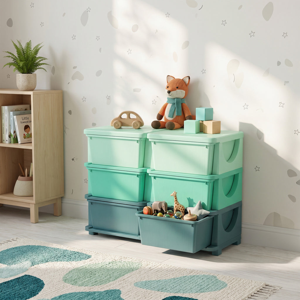 3 Tier Kids Storage Organizer with 6 Drawers for Bedroom, Nursery, Kindergarten, Living Room, Boys and Girls, Green