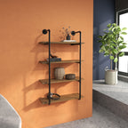 4-Tier Industrial Pipe Shelves Floating Wall Mounted Bookshelf, Metal Frame Display Rack, Rustic Brown
